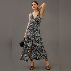 Anthropologie V-Neck Ruched Front Maxi Dress